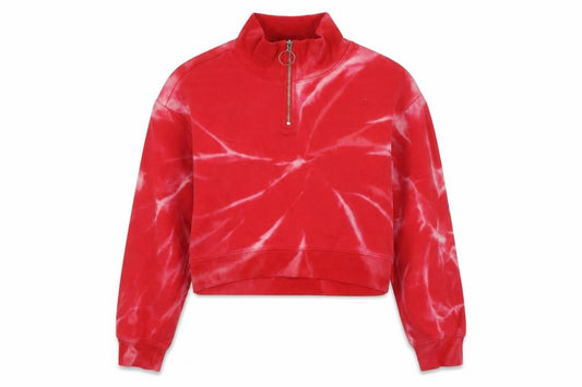 H&M Divided Women Red Tie Dye S Quarter Zip High Neck Sweatshirt
