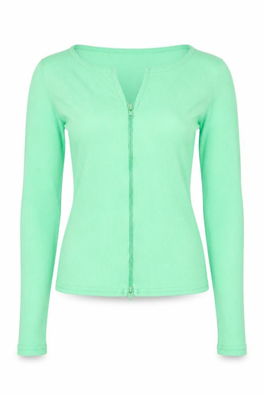 PrettyLittleThing Women Green UK 4 Cropped Ribbed Zip Long Sleeve Top