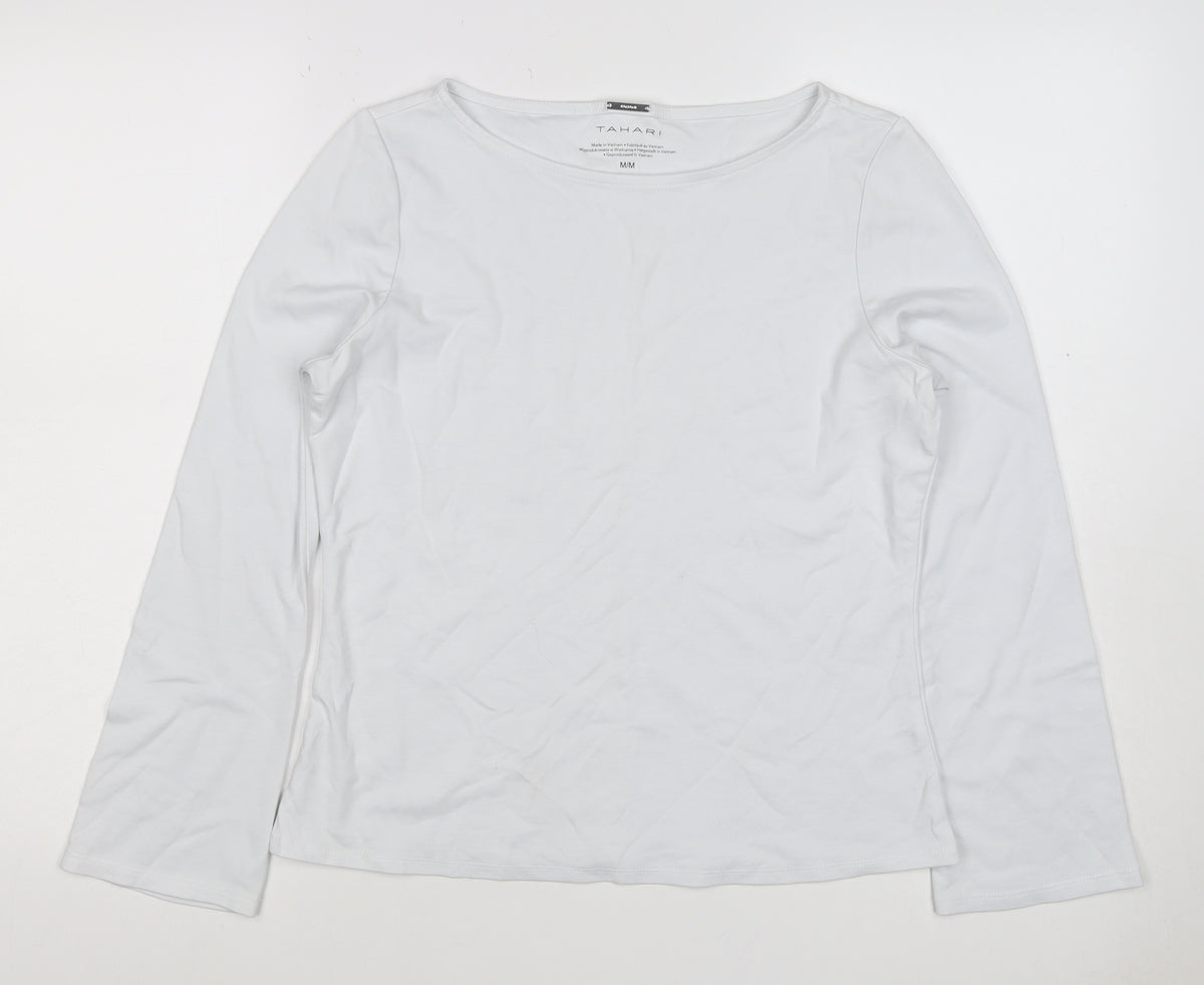 Tahari Women White M Basic Stretch Scoop Neck Long Sleeve Top
