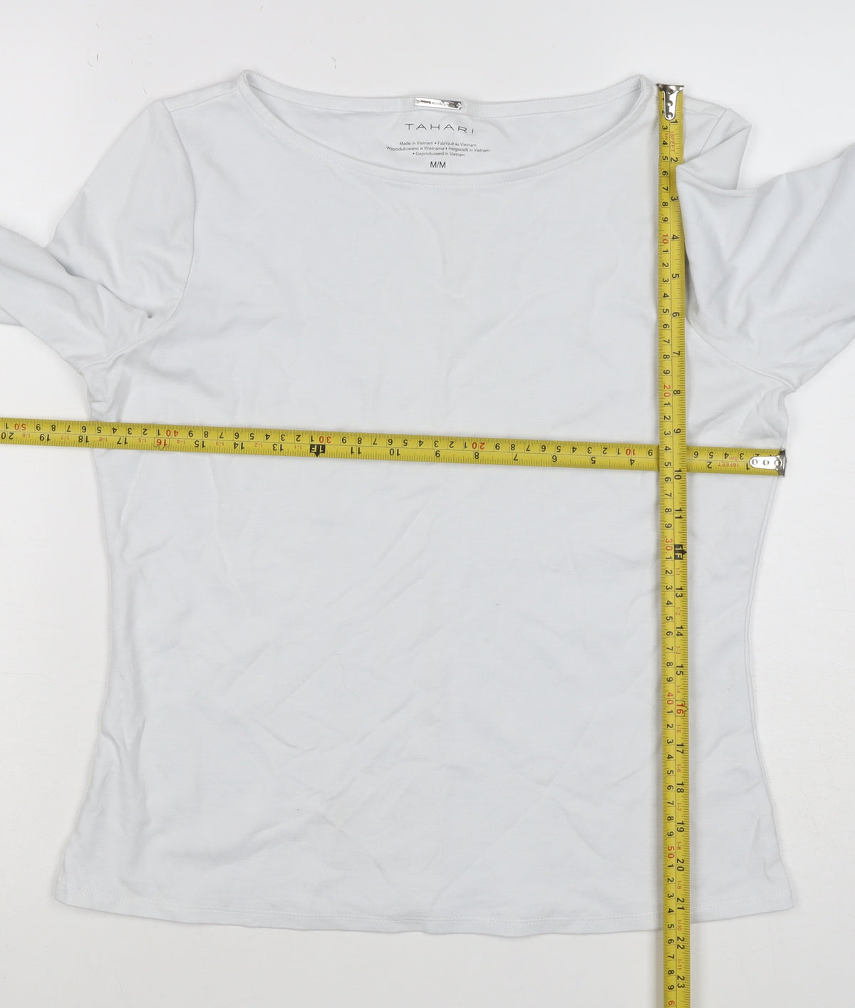 Tahari Women White M Basic Stretch Scoop Neck Long Sleeve Top