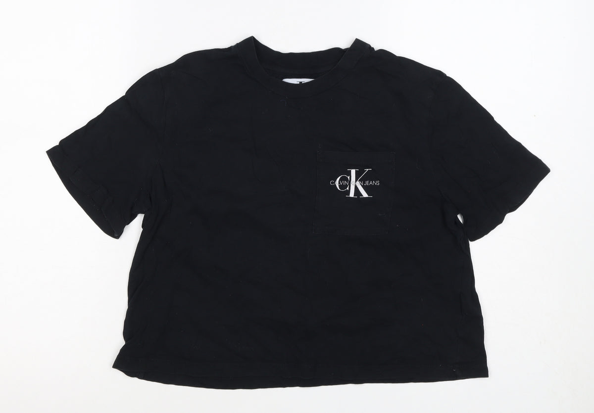 Calvin Klein Jeans Women Black L Basic Logo Pocket T-Shirt