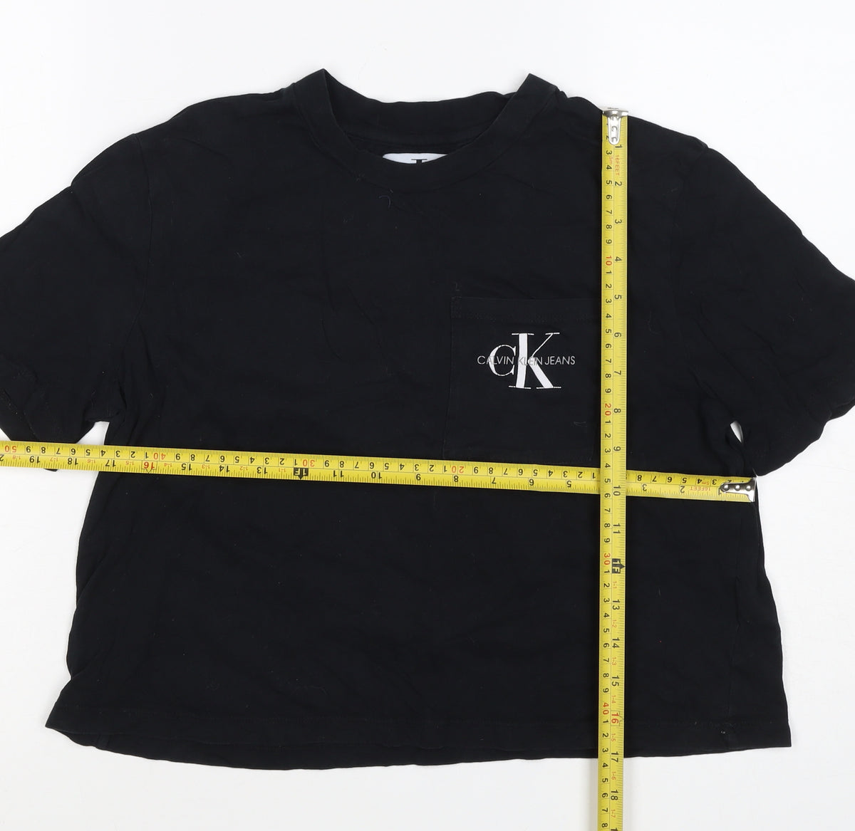 Calvin Klein Jeans Women Black L Basic Logo Pocket T-Shirt
