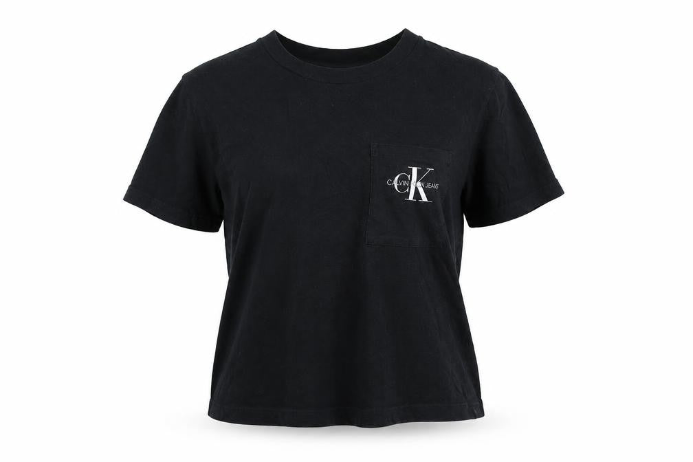 Calvin Klein Jeans Women Black L Basic Logo Pocket T-Shirt