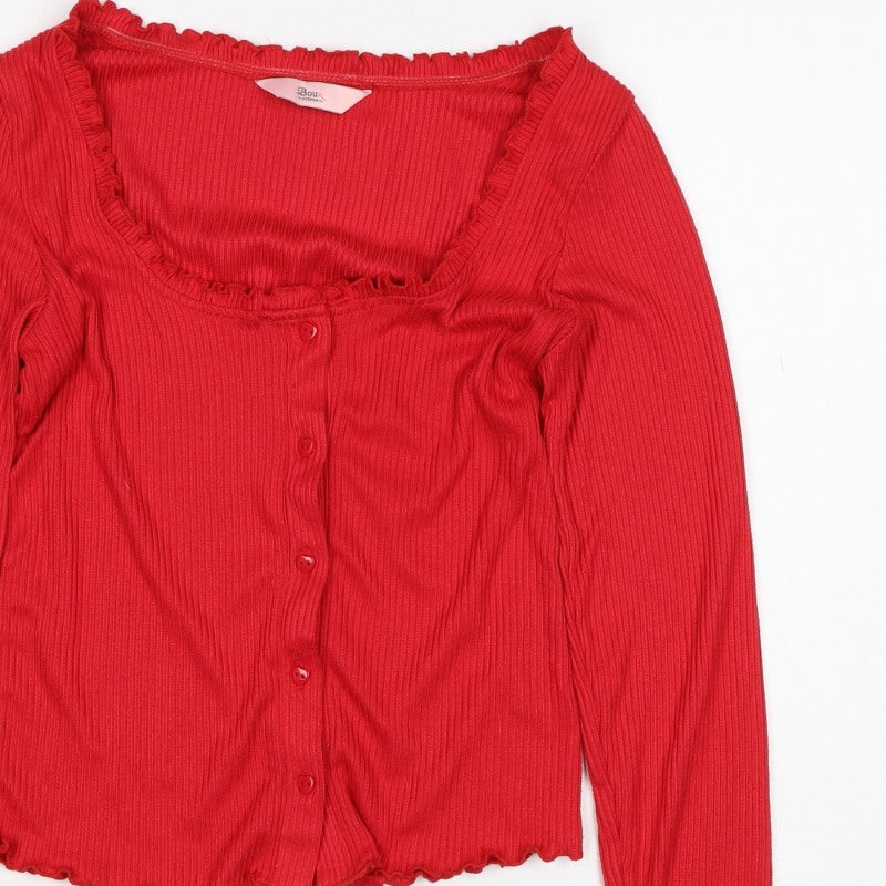 Boux Avenue Women Red UK 8 Ribbed Square Neck Button-Up Top