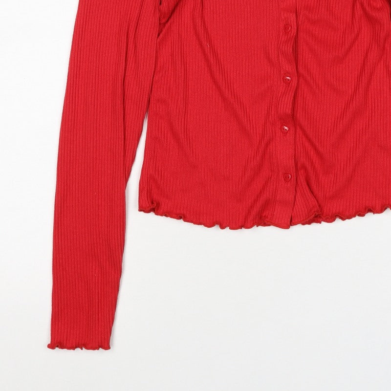 Boux Avenue Women Red UK 8 Ribbed Square Neck Button-Up Top