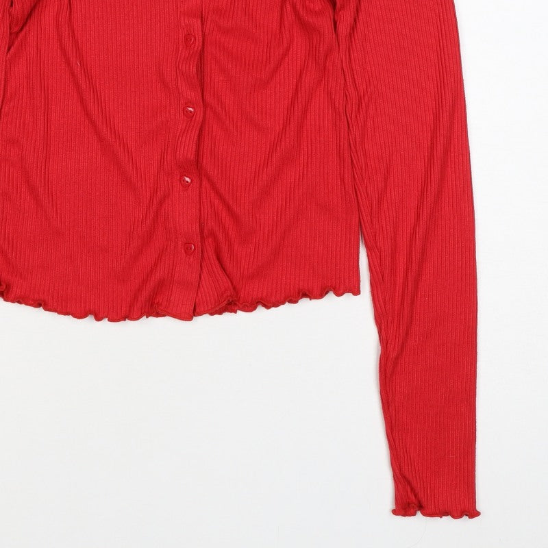 Boux Avenue Women Red UK 8 Ribbed Square Neck Button-Up Top