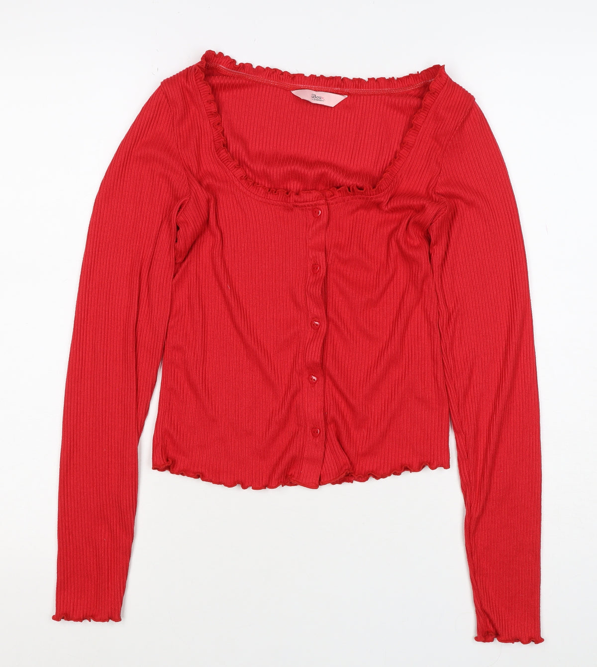 Boux Avenue Women Red UK 8 Ribbed Square Neck Button-Up Top