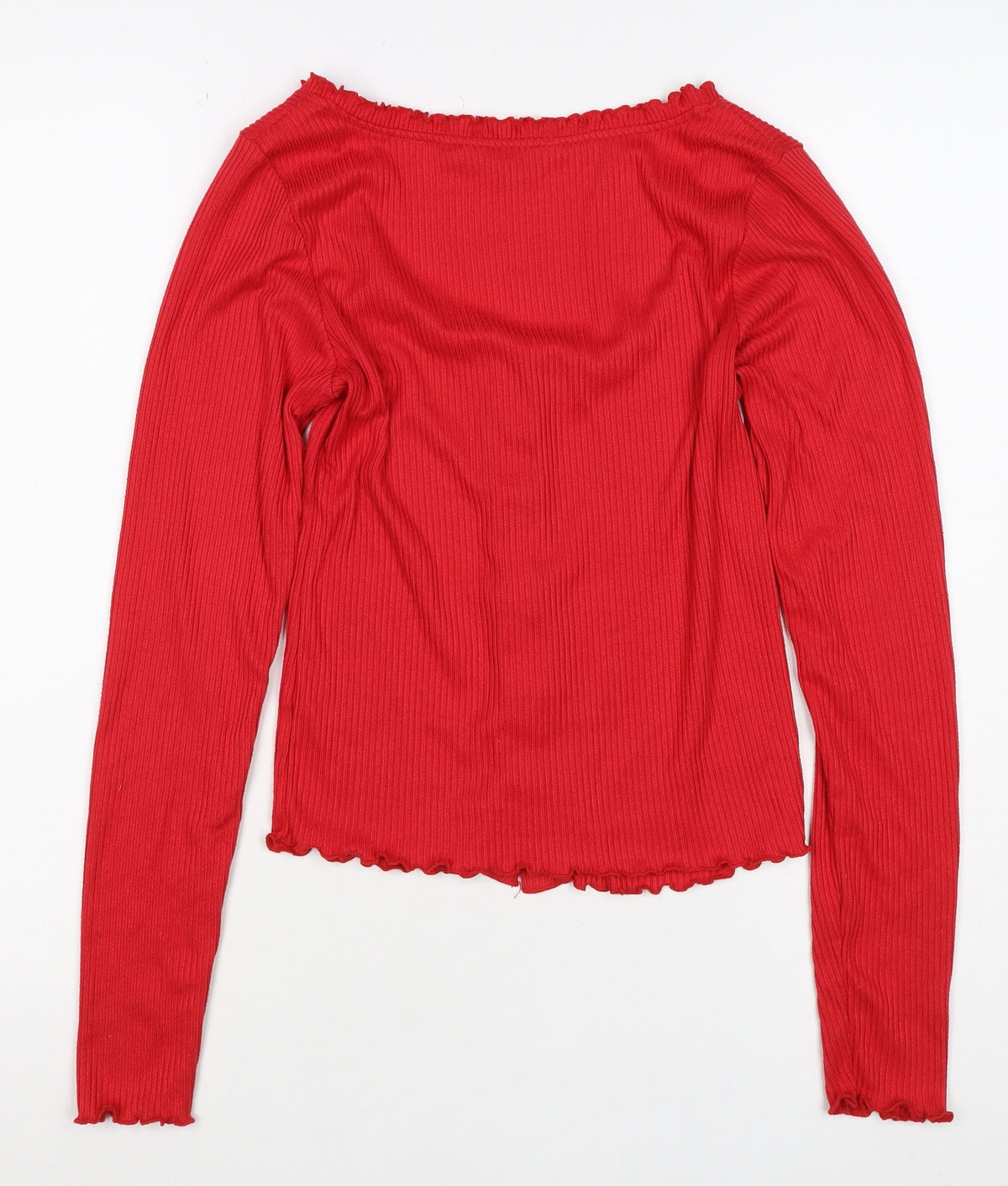 Boux Avenue Women Red UK 8 Ribbed Square Neck Button-Up Top