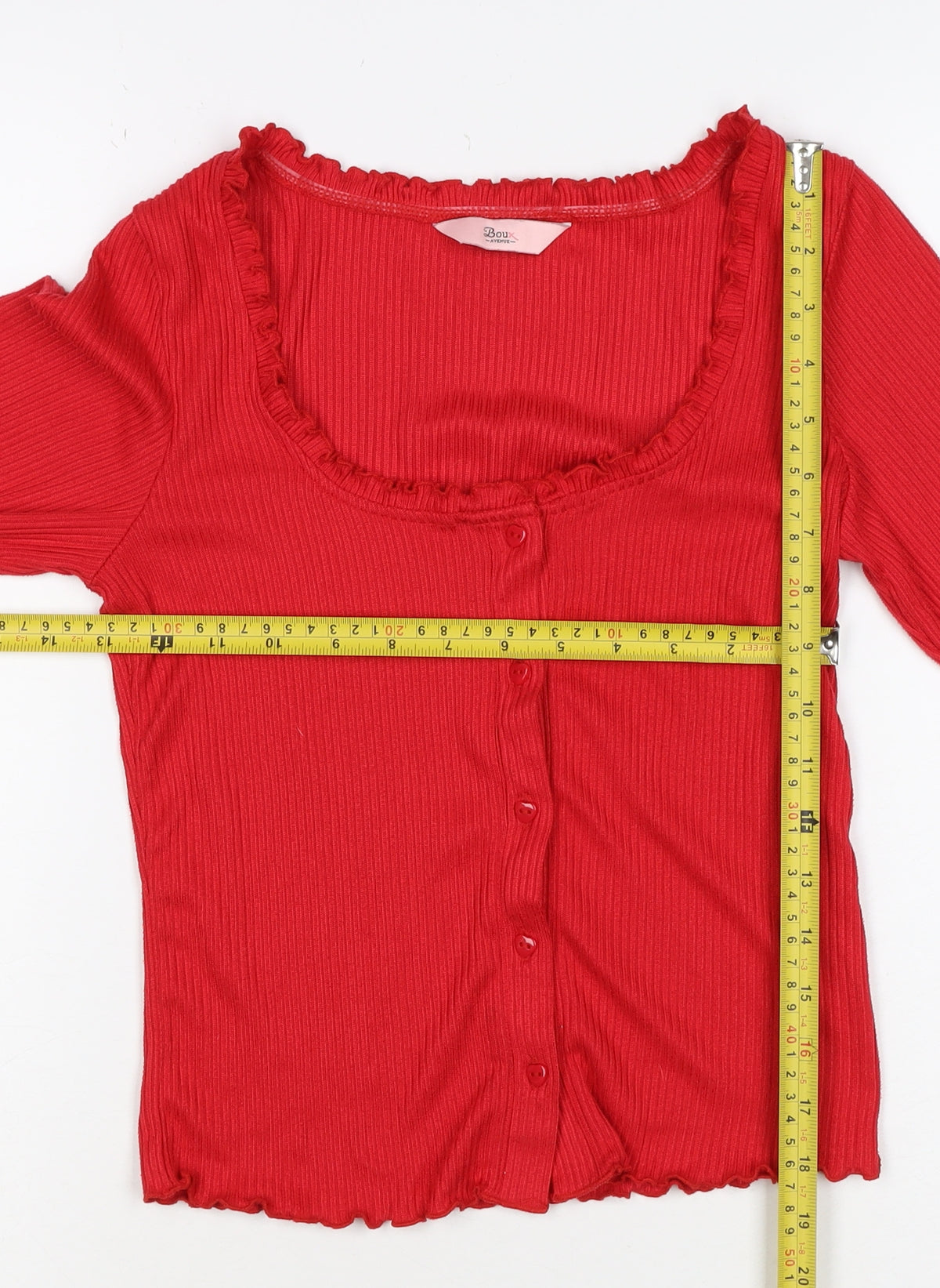 Boux Avenue Women Red UK 8 Ribbed Square Neck Button-Up Top