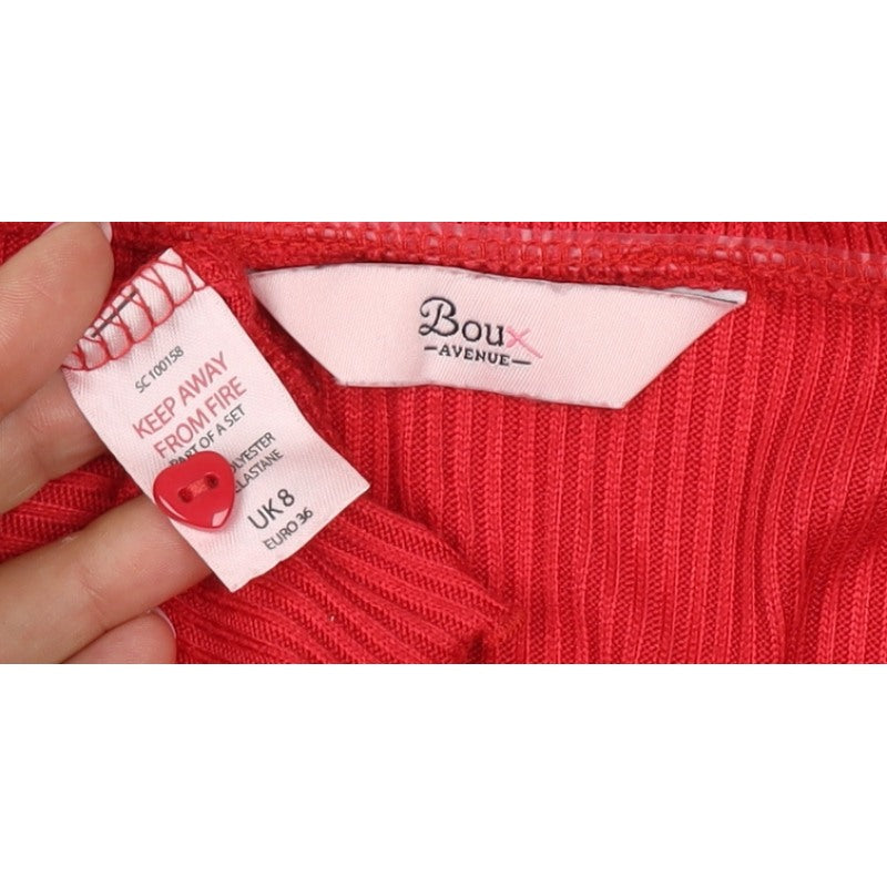 Boux Avenue Women Red UK 8 Ribbed Square Neck Button-Up Top