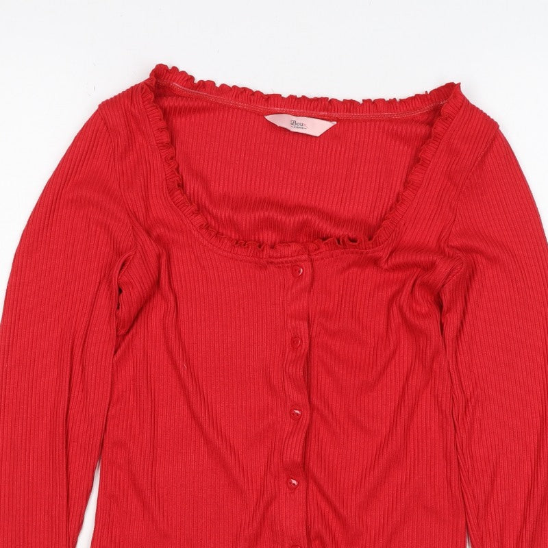 Boux Avenue Women Red UK 8 Ribbed Square Neck Button-Up Top