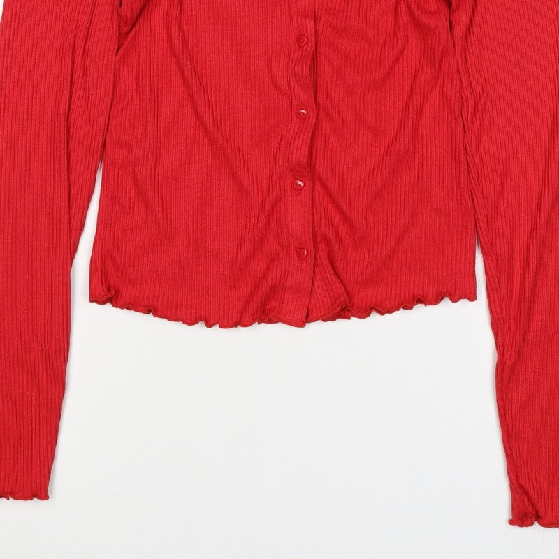 Boux Avenue Women Red UK 8 Ribbed Square Neck Button-Up Top