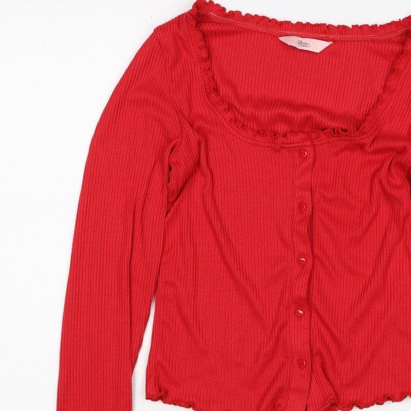 Boux Avenue Women Red UK 8 Ribbed Square Neck Button-Up Top