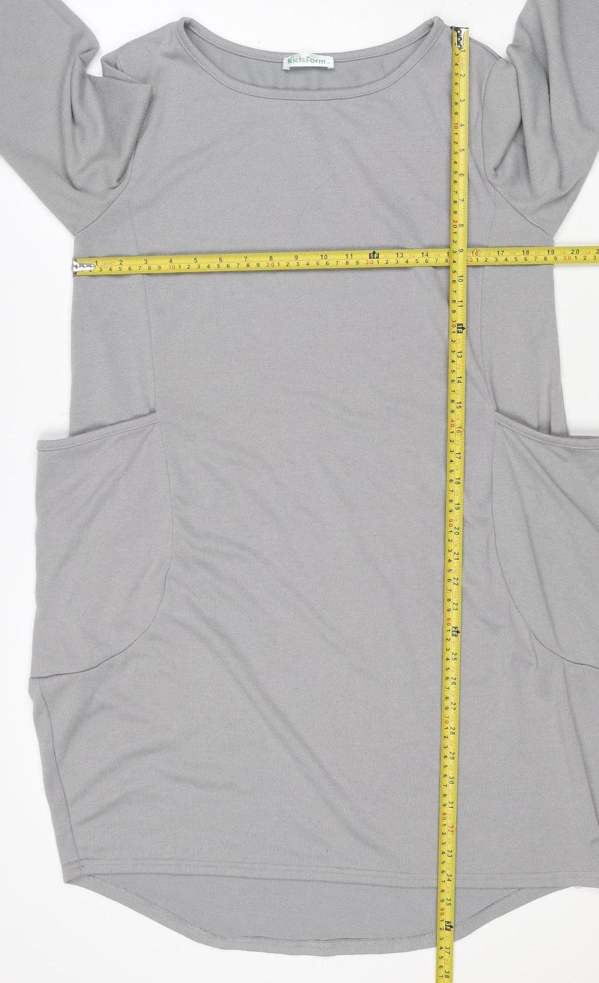KidsForm Teens Grey XL Shift Dress 3/4 Sleeve Jersey Pockets