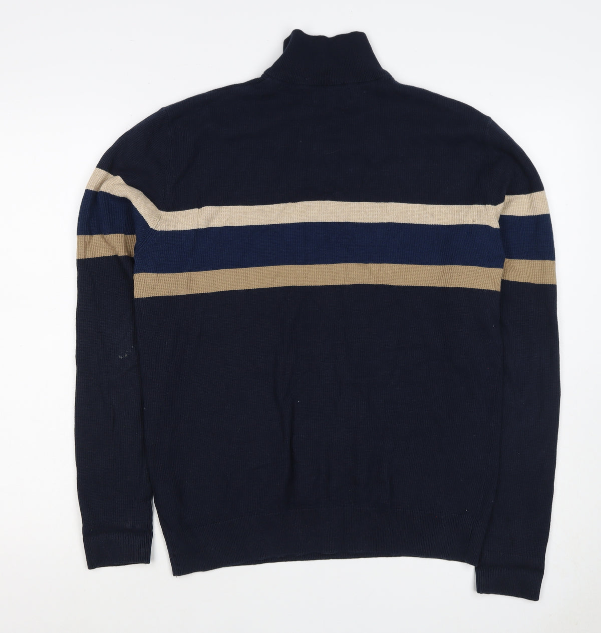 Next Men’s Navy Stripe 1/4 Zip High Neck Cotton Jumper Size M