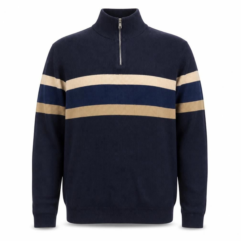 Next Men’s Navy Stripe 1/4 Zip High Neck Cotton Jumper Size M