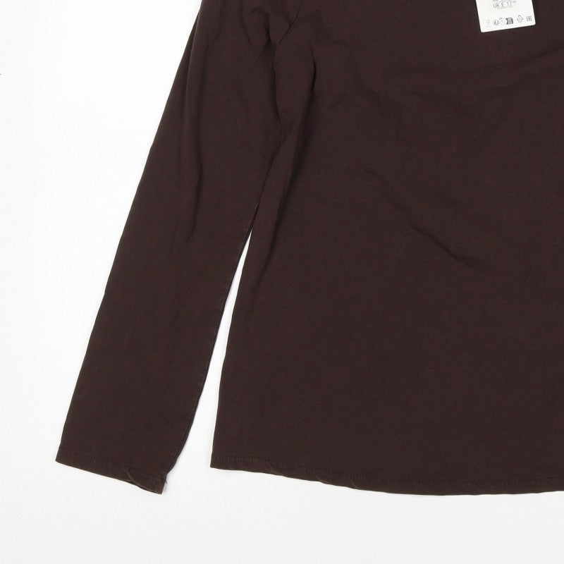 Zara Women Brown M Basic Stretch Jersey Long Sleeve Crew Neck T-Shirt