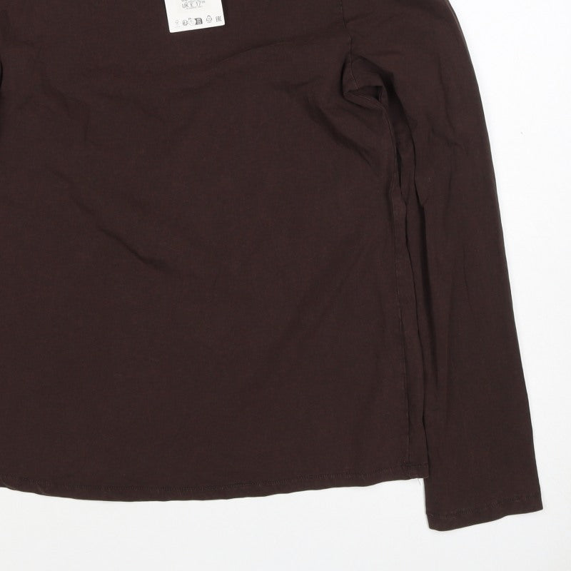 Zara Women Brown M Basic Stretch Jersey Long Sleeve Crew Neck T-Shirt