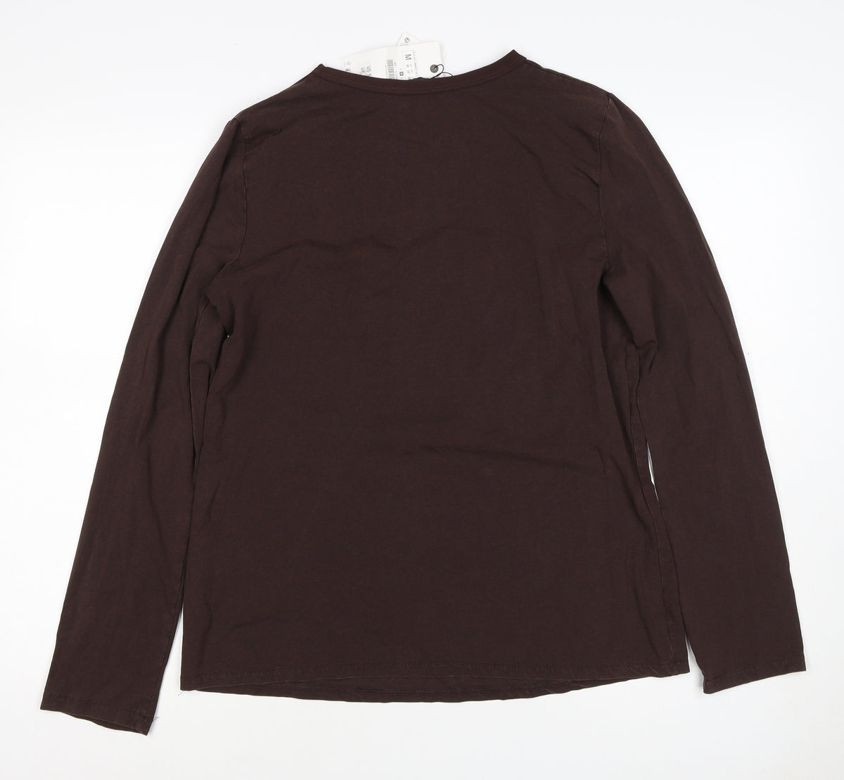 Zara Women Brown M Basic Stretch Jersey Long Sleeve Crew Neck T-Shirt