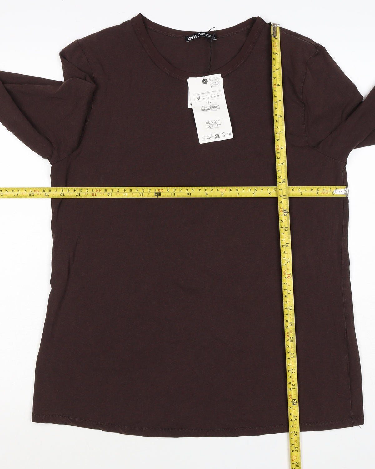 Zara Women Brown M Basic Stretch Jersey Long Sleeve Crew Neck T-Shirt