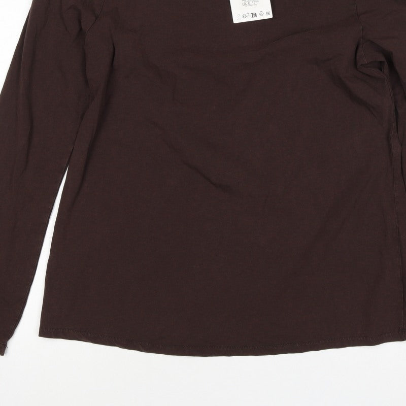 Zara Women Brown M Basic Stretch Jersey Long Sleeve Crew Neck T-Shirt