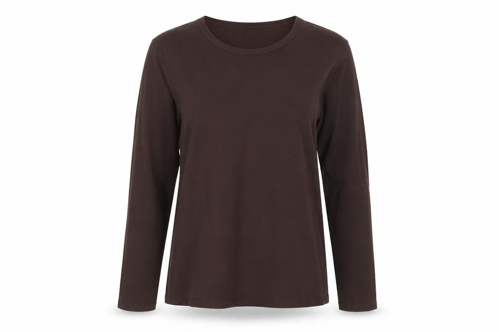 Zara Women Brown M Basic Stretch Jersey Long Sleeve Crew Neck T-Shirt