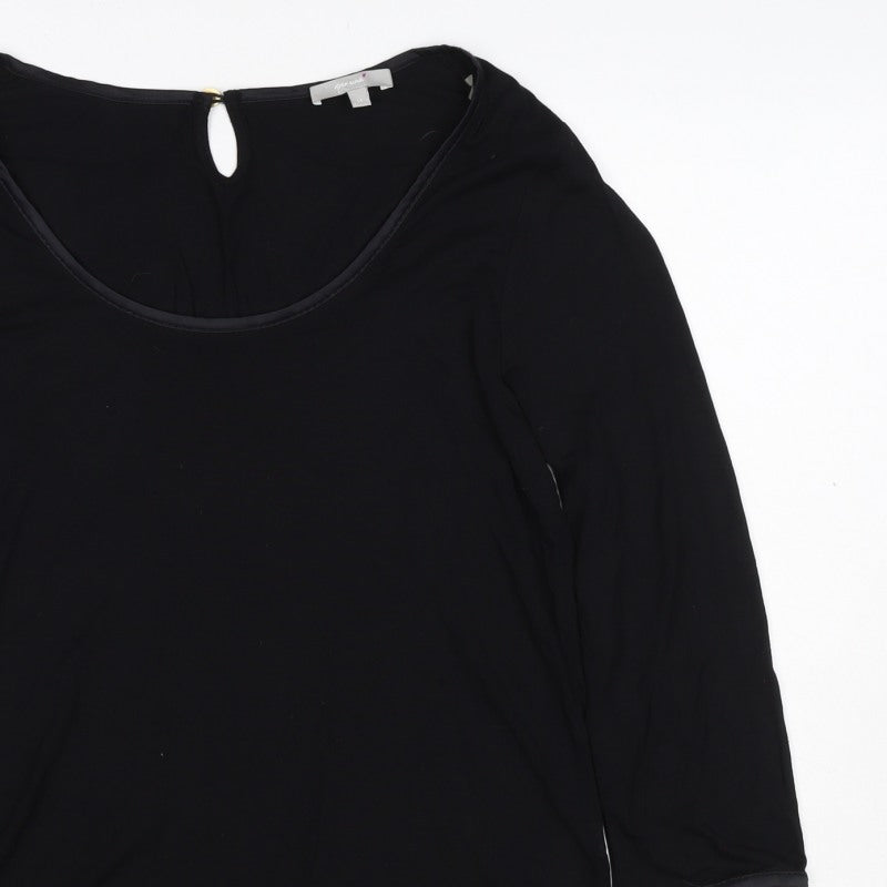 Per Una Women's Black UK 14 Basic 3/4 Sleeve Keyhole Blouse