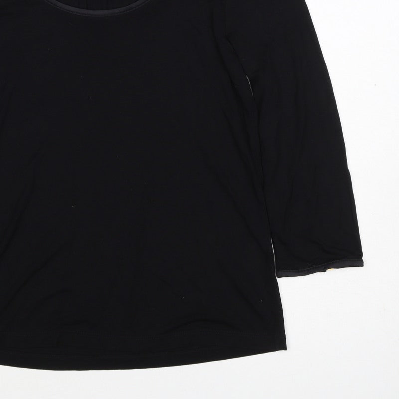 Per Una Women's Black UK 14 Basic 3/4 Sleeve Keyhole Blouse