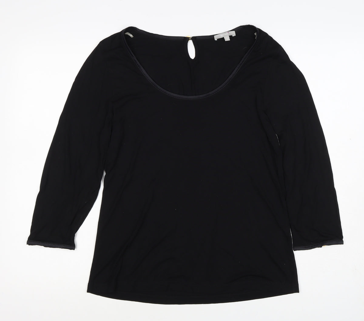 Per Una Women's Black UK 14 Basic 3/4 Sleeve Keyhole Blouse