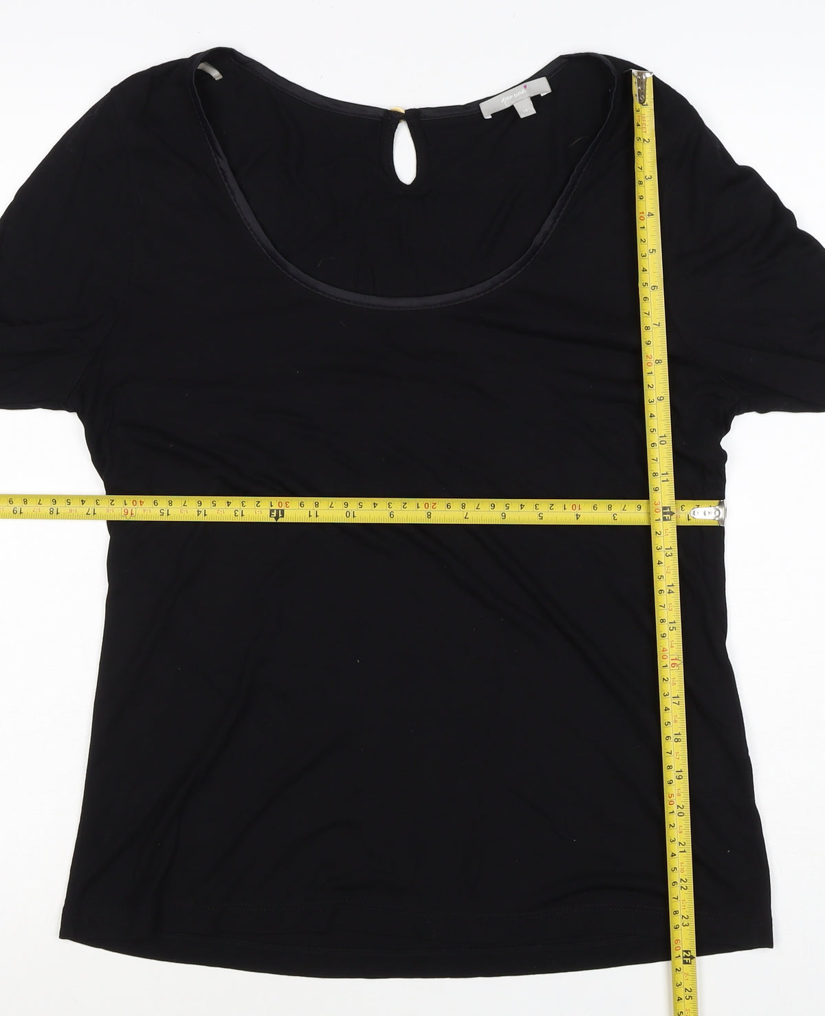Per Una Women's Black UK 14 Basic 3/4 Sleeve Keyhole Blouse