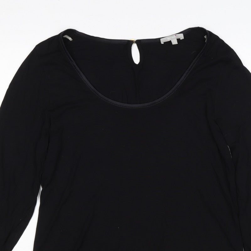 Per Una Women's Black UK 14 Basic 3/4 Sleeve Keyhole Blouse