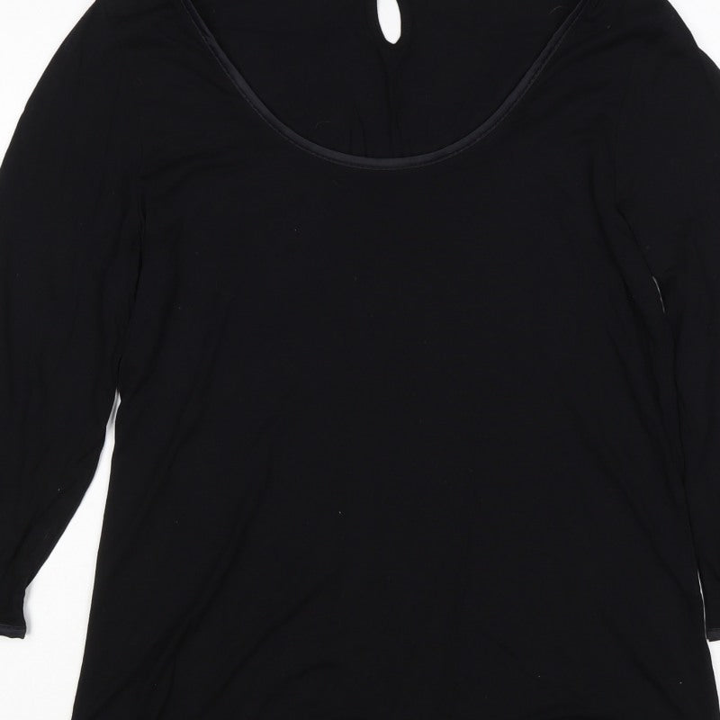 Per Una Women's Black UK 14 Basic 3/4 Sleeve Keyhole Blouse