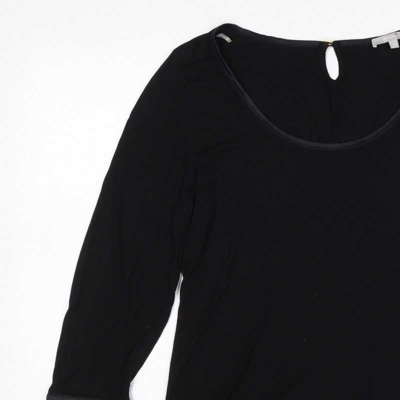 Per Una Women's Black UK 14 Basic 3/4 Sleeve Keyhole Blouse