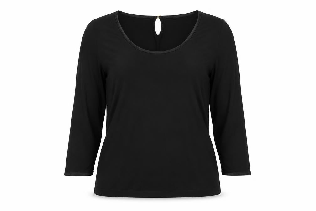 Per Una Women's Black UK 14 Basic 3/4 Sleeve Keyhole Blouse