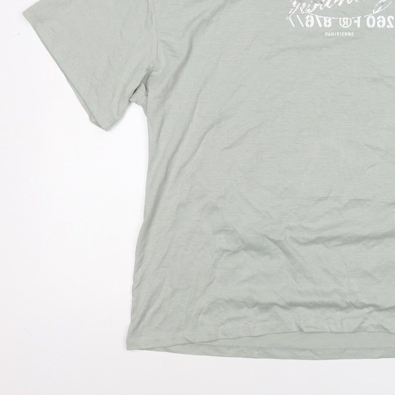 H&M Women Green UK 12 Basic Paris Graphic Cotton T-Shirt