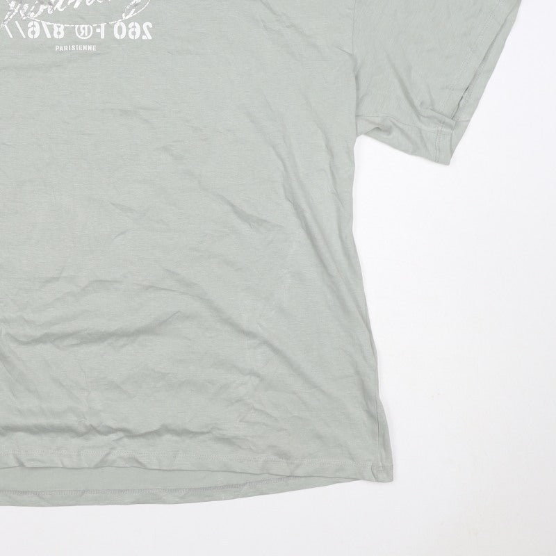 H&M Women Green UK 12 Basic Paris Graphic Cotton T-Shirt