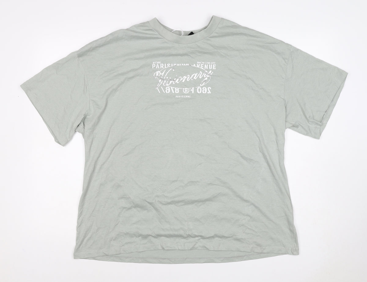 H&M Women Green UK 12 Basic Paris Graphic Cotton T-Shirt