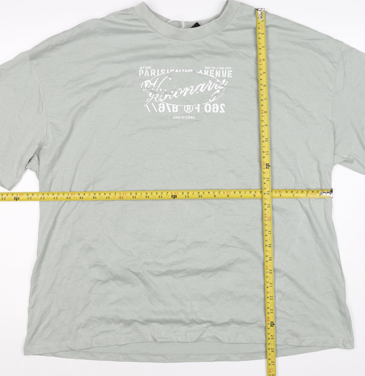 H&M Women Green UK 12 Basic Paris Graphic Cotton T-Shirt