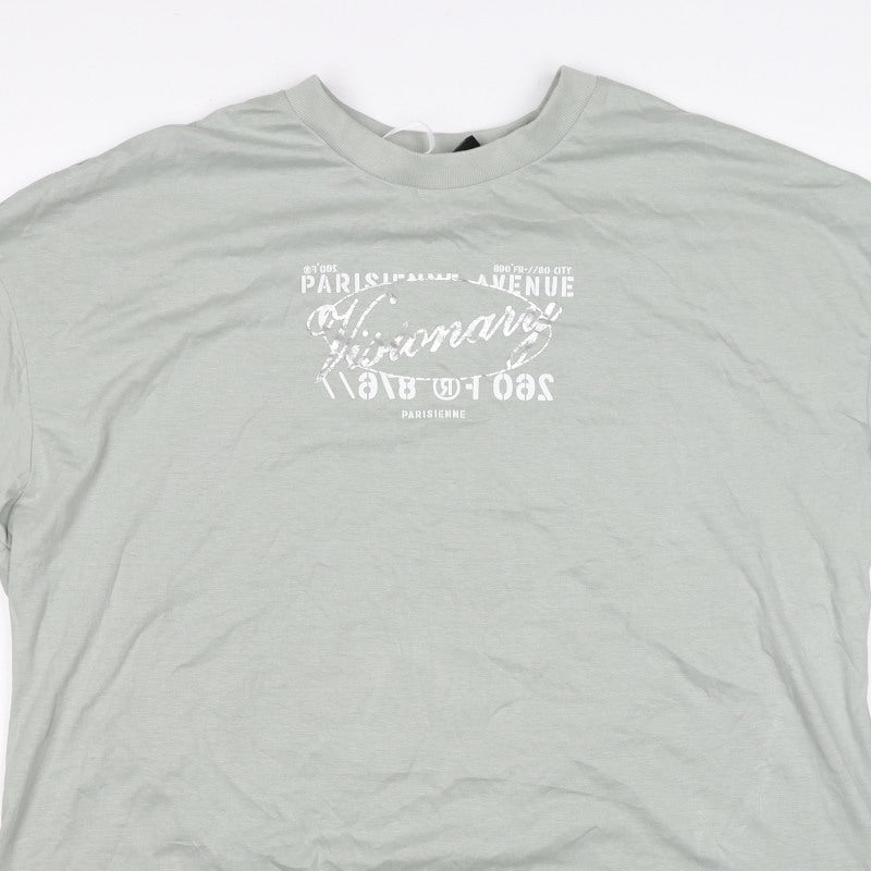 H&M Women Green UK 12 Basic Paris Graphic Cotton T-Shirt