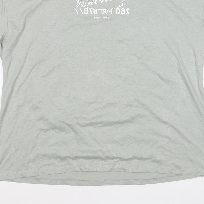 H&M Women Green UK 12 Basic Paris Graphic Cotton T-Shirt