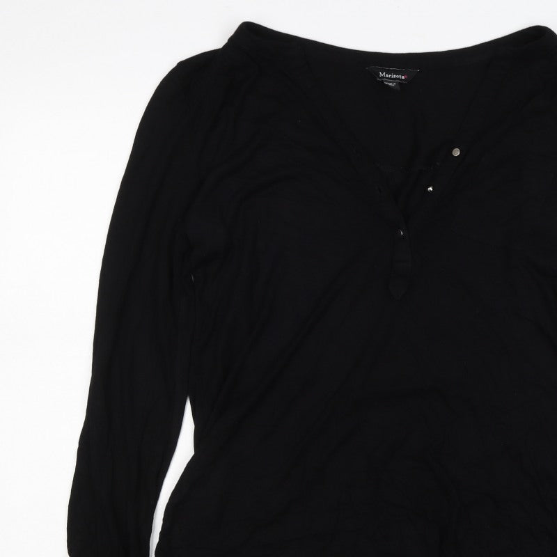 Marisota Women Black UK 14 Basic V-Neck Long Sleeve Button Blouse