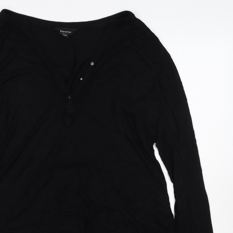 Marisota Women Black UK 14 Basic V-Neck Long Sleeve Button Blouse