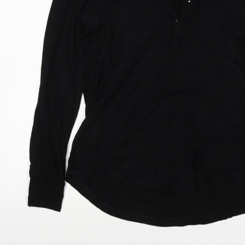Marisota Women Black UK 14 Basic V-Neck Long Sleeve Button Blouse