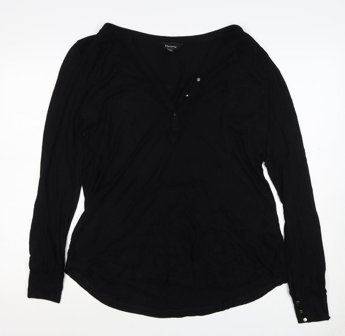 Marisota Women Black UK 14 Basic V-Neck Long Sleeve Button Blouse