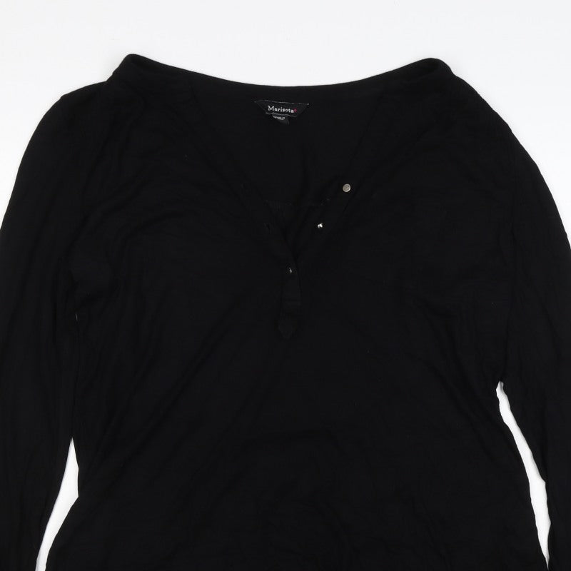 Marisota Women Black UK 14 Basic V-Neck Long Sleeve Button Blouse