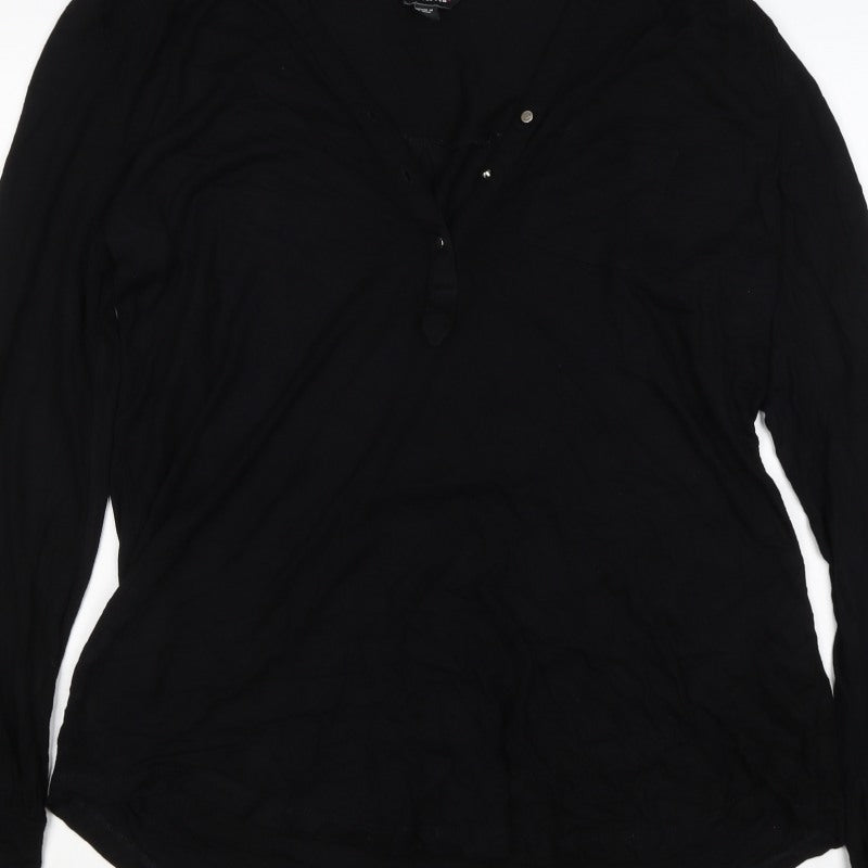 Marisota Women Black UK 14 Basic V-Neck Long Sleeve Button Blouse