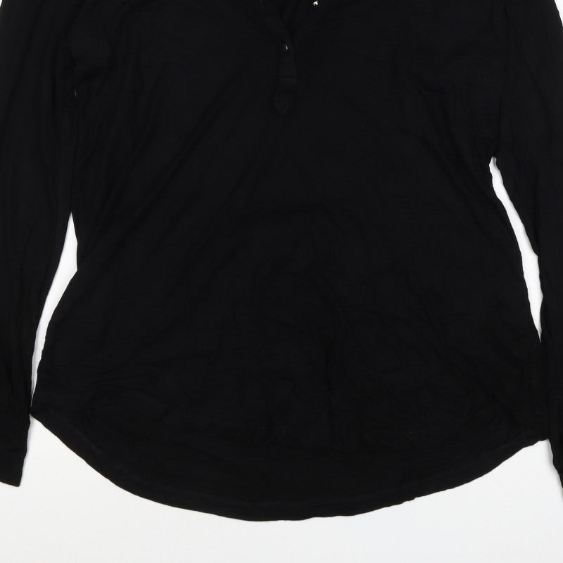 Marisota Women Black UK 14 Basic V-Neck Long Sleeve Button Blouse