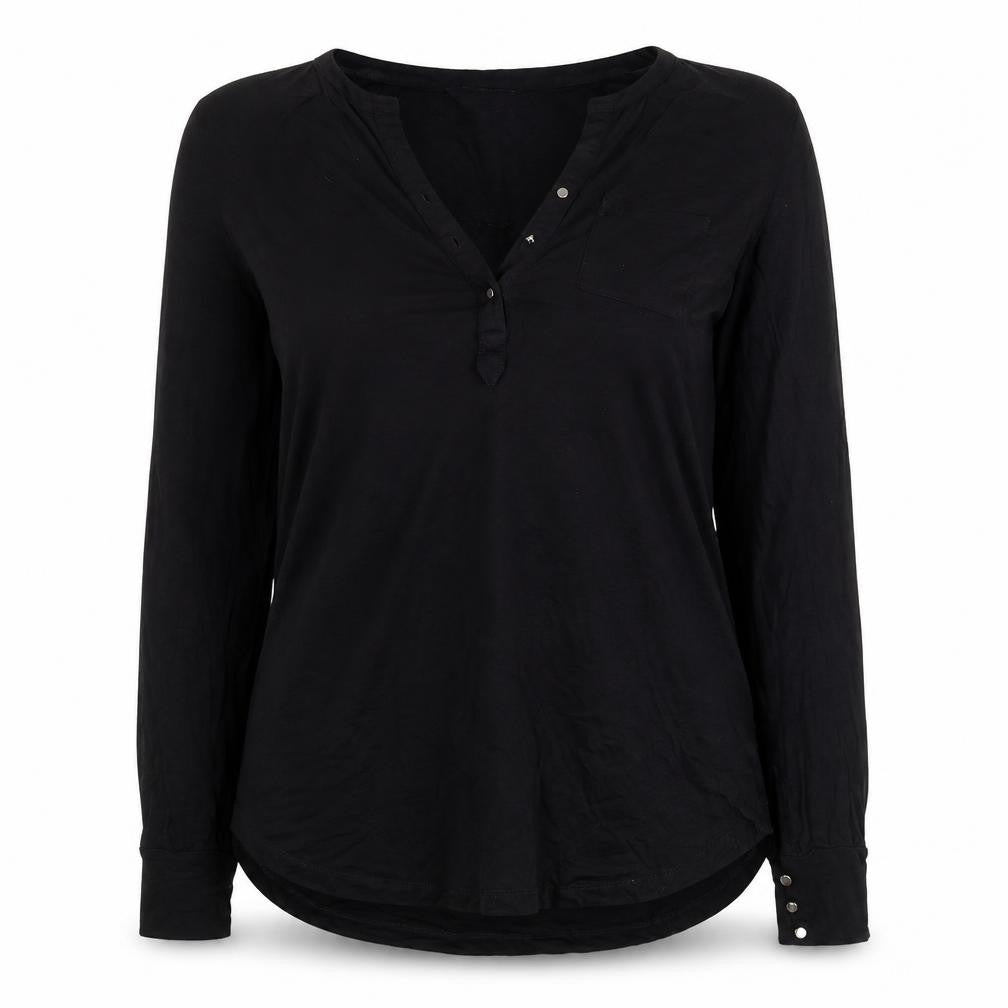 Marisota Women Black UK 14 Basic V-Neck Long Sleeve Button Blouse