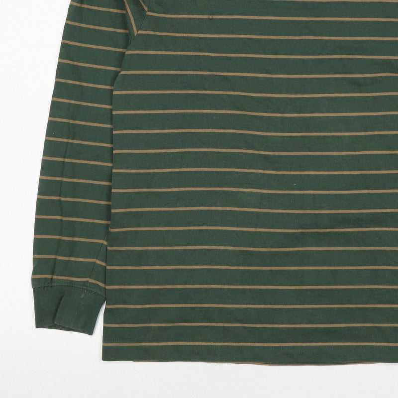 Zara Men Green Brown Striped L Pullover Crew Neck Cotton Sweatshirt