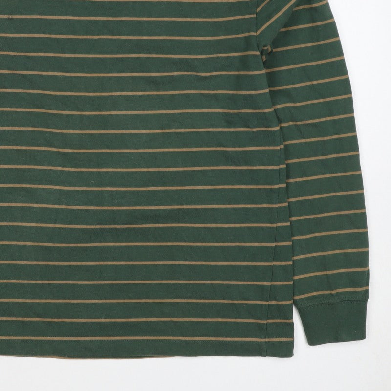 Zara Men Green Brown Striped L Pullover Crew Neck Cotton Sweatshirt